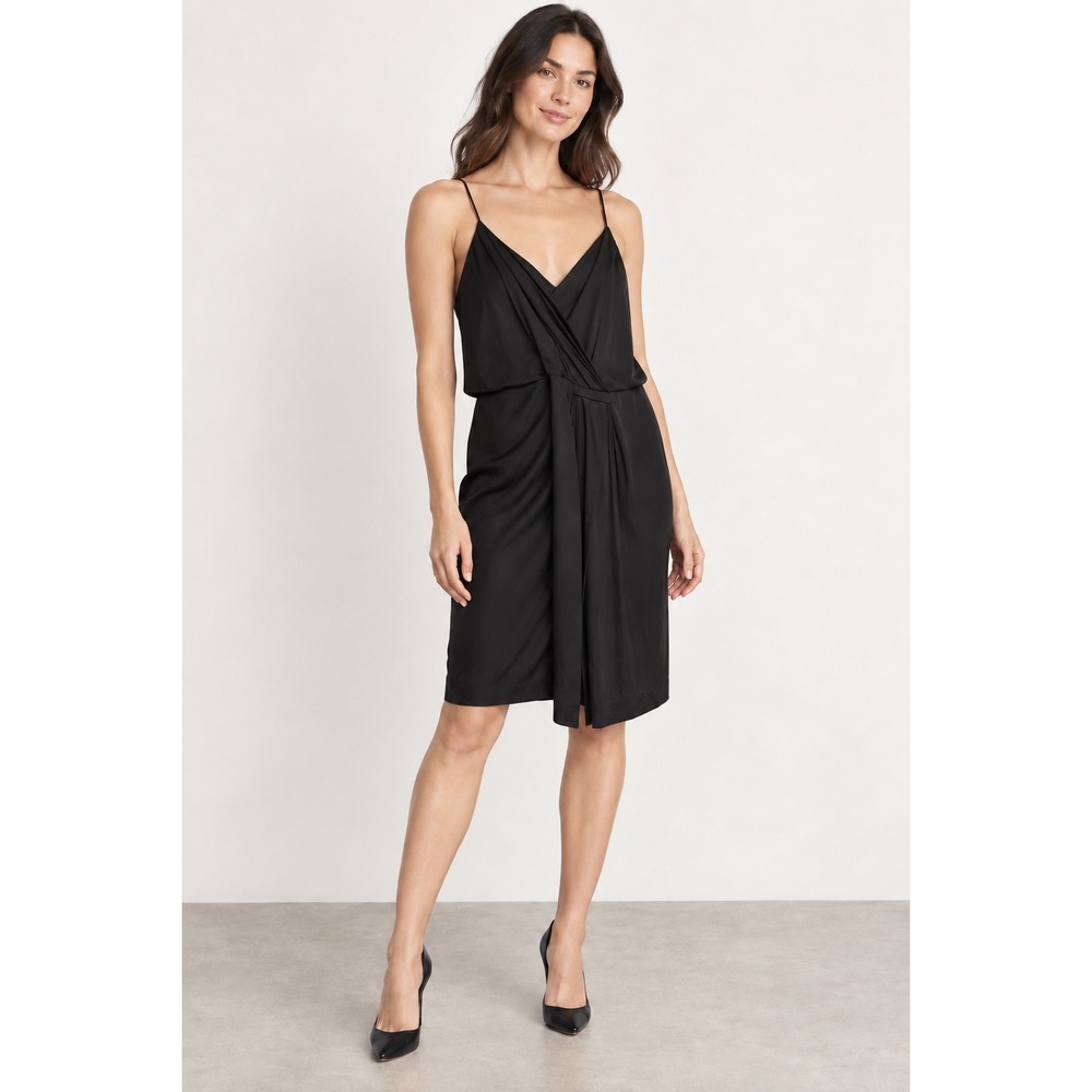 DVF Diane von Furstenberg Black Silk Jersey Draped Cocktail Dress Size 10 Y2K